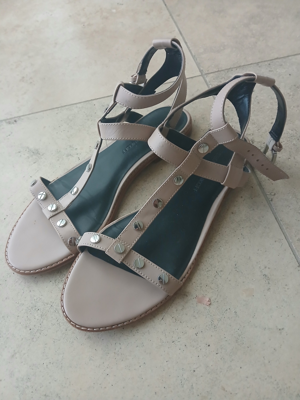 Rebecca Minkoff Nude/Tan Studded T-Strap Sandals